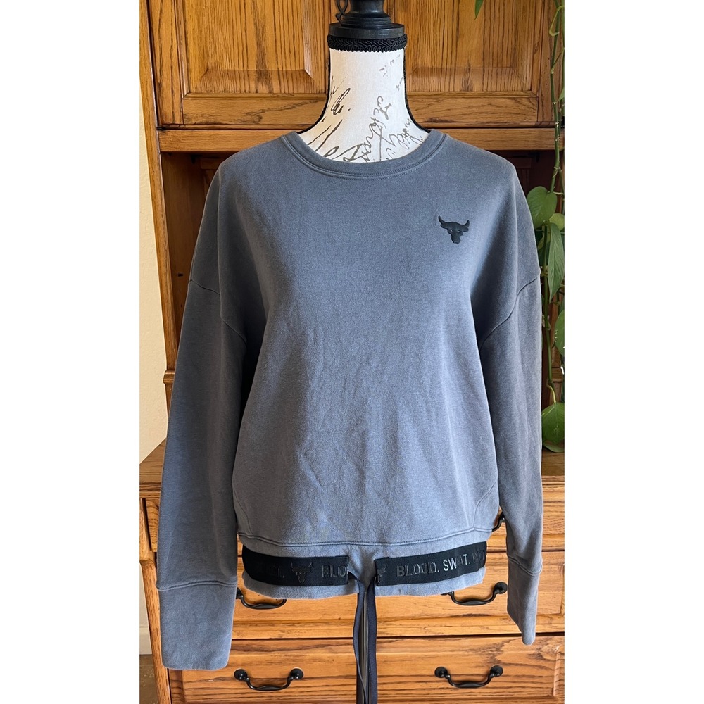Under Armour Project Rock Womens Gray Brahma Bull Fleece Sweatshirt Small